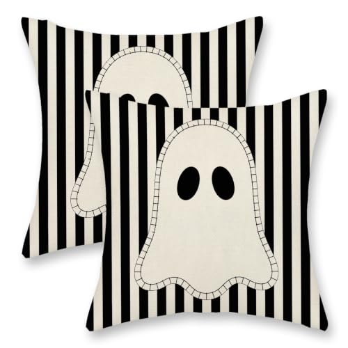 Taies Halloween 20x20po fantôme rayé 2pc