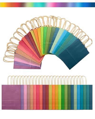 Gcardist Kleine 24er-Packung Papiergeschenktüten mit Henkeln – Bunte Kraftpapiertüten – 24 Unifarben (8.3\x6\x3.15\, 15x8x21CM Kleine Größe)