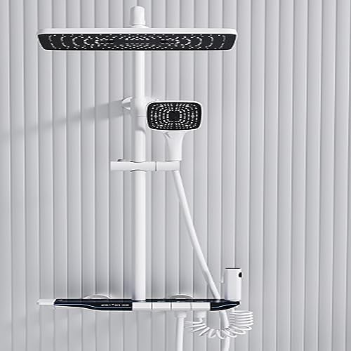 Bathroom Mixed Water Shower Set Hand Spray Height Adjustable Fine Copper Main Body Intelligent Digital Display 4 Outlets Large Size Top Spray (Grey Constant temperature) image 4