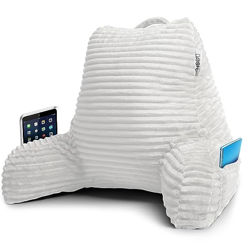 Image of Nestl Reading Pillow with Shredded Memory Foam, Luxe Cut Plush Back Pillow for Sitting Up in Bed, Back and Arms Adjustable Support for Adult & Teens, Backrest Pillows with Washable Cover White