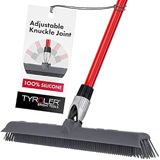 Tyroler Bright Tools Silicone Broom & Squeegee 40Cm - 100% Silicone, New Aluminum Anti-Rust 4 Part Handle, Best For Pet & Human Hair, Indoor, Outdoor, Carpets, Decks, Floor. Water Resistant & Washable