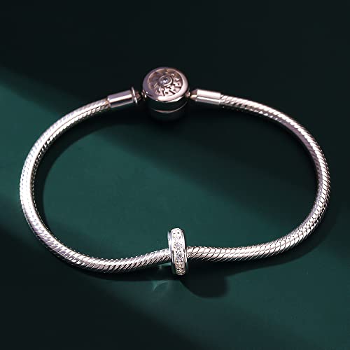 Spacer Charms Bead With Clear Cz 925 Sterling Silver Rondelle Stopper Charm Fits Pandora Charm Bracelets (Clear Cz (2 Pcs)) #TOP6