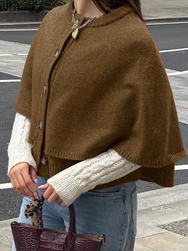 Image of Saodimallsu Womens Cropped Cape Cardigan Button Up Crew Neck Jacket Shawl Fall Trendy Knit Sweater