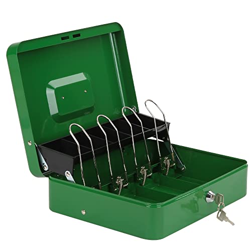 Sgorlds Cash Box Metal Money Box With Tray & Key Lock,Tiered Locking Cash Boxes,Durable Lock Safe Box With Key,4 Bill / 5 Coin Slots,Large 11.8L X 9.5W X 3.5H Inches (Key, Dark Green) #TOP7