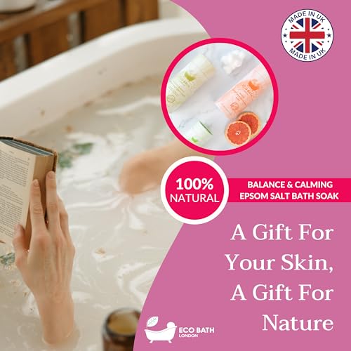 Image of Eco Bath London Balance and Calming Epsom Salt Bath Soak - Tube 2.2 LB (1kg) | Made in UK | Magnesium Bath Salt with Neroli, Geranium and Chamomile