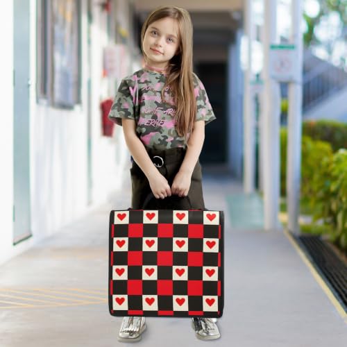 Image of Custom 3 Ring Zipper Binder Red Black Checkered Hearts Personalized Name 1.5 Inch Binders Large Capacity Multi Pockets for School Office Supplies