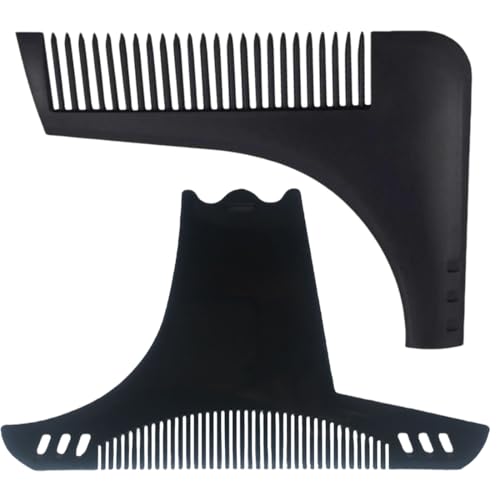 NHQZ 2 Piezas Plantillas de Barba,Ayuda de Afeitado de Plantilla de Barba Negra, Kit de Herramientas de Modelado de Barba Para el cuidado de la barba