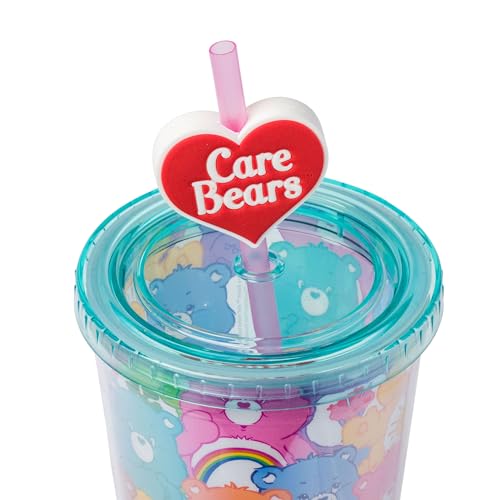 Image of Silver Buffalo Care Bears Rainbow, Plastic Cold Cup, 24oz | Cheer, Share, Wish, Good Luck, Grumpy, Friend, Bedtime, Harmony, Love-A-Lot, Lid, Straw Topper, Funshine, 0.71 Liters