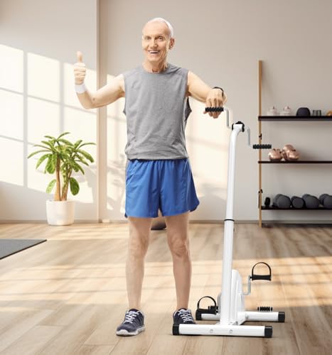 Image of HOMGIM 2-in-1 Pedal Exerciser for Arms & Legs - Adjustable Resistance Sit-Down Bike for Seniors, Stroke Recovery & Physical Therapy - Portable Under Desk Knee Peddler for Home Rehab（White）