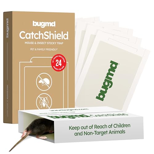 BugMD CatchShield Glue & Sticky Traps for Mice Rats & Insects Non-Toxic Pest Control 24-Pack Pet & Family Friendly Extra-Strength Ready-to-Use Adhesive Traps