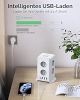 Mehrfachsteckdose mit 4 USB, 8 Fach Steckdosenleiste Steckerleiste mit USB, Mehrfachstecker Überspannungsschutz, 3M Verlängerungskabel Steckdosenwürfel Steckdosenturm für Zuhause,Büro – Ansicht 7