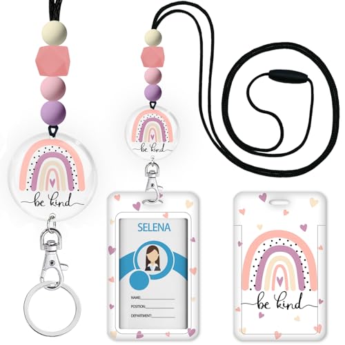 Porte-clés pour femme et infirmière avec cordon arc-en-ciel pour badge d'identité
