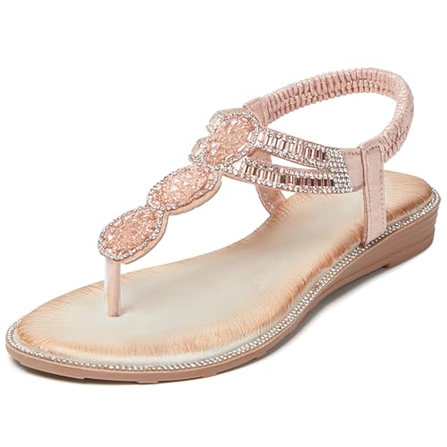Image of iCKER Women Sandals Rhinestone Dressy Casual Summer flat flip flops Comfortable Sandals