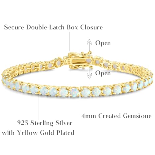 FANCIME October Birthstone Fire Opal Bracelet Gold Tennis Bracelets Fine Jewelry Wedding Bridal Prom Birthday Gift for Women Her, Length 7.9 Inch Width 4mm3