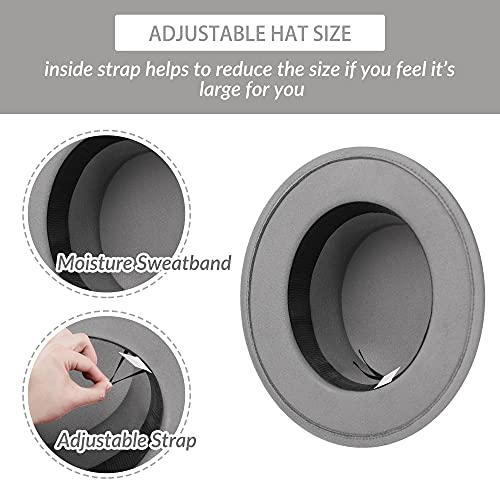 Image of Classic Fedora Hat Flat Top Hat Felt Pork Pie Hat Wide Brim Church Derby Cap for Women and Men
