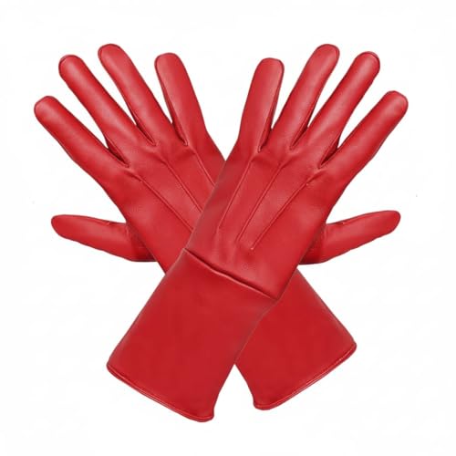 LUXENELLE Medieval Leather Gauntlet Gloves Long Cuff Renaissance Gloves for LARP Archery Cosplay Knight Armor Costume Gloves (Red S)