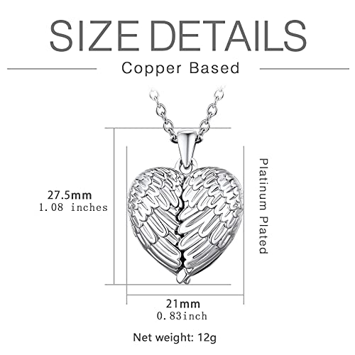 Silvercute Heart Locket Necklace That Holds Pictures Customized Platinum Plated Guardian Angel Wings Photo Lockets Pendant For Women Men #TOP4