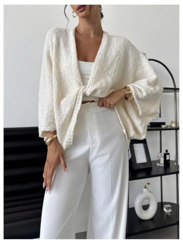 Image of GORGLITTER Women's Oversized Fall Wrap Sweater Cropped Bat Wing Knit Tops