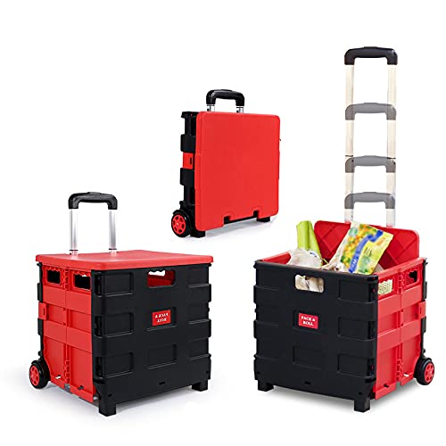 Nwlzx Cart Two-Wheeled Collapsible Handcart with Blue Lid Rolling Utility Cart with seat Heavy Duty Lightweight