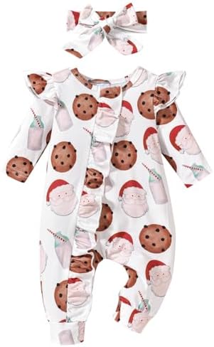 FIOMVA My First Christmas Baby Girl Outfit Fall Newborn Clothes Cute Infant Romper One Piece Jumpsuit Coming Home Outfits