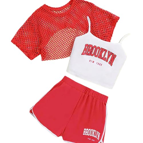 Chándal de tres piezas para niñas de 5 a 14 años con chaleco estampado y camiseta