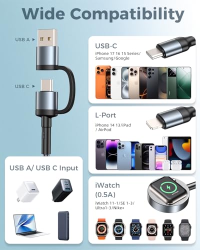 Image of Travel Essentials for Apple Watch Charger,Multi Charging Cable & Block for iPhone 17,iWatch Charger USB C Cord,Car Cruise RV Camping Essentials 2026 for iWatch Ultra /11&iPhone 16 /15, Xbox One Cables