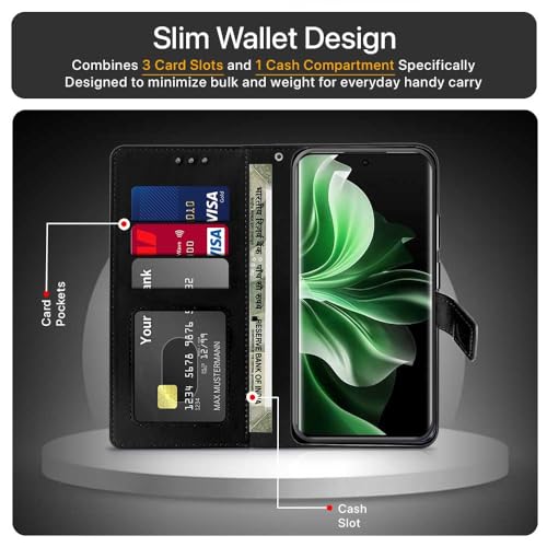Image of WOW IMAGINE Shock Proof Flip Cover Back Case Cover for Oppo Reno 11 Pro 5G (Flexible | Leather Finish | Card Pockets Wallet & Stand | Black)