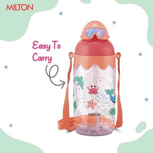 Image of MILTON Sage 450 Sipper PET Water Bottle for School Kids | Food Grade & BPA Free | Leak Proof & Durable | Easy to Carry Loop | Ideal for Home, School & Office Use, 445 ml, Peach