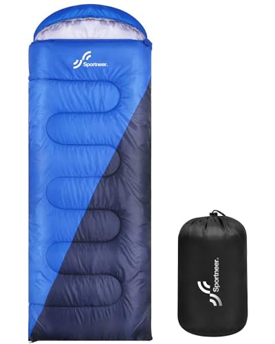 Sleeping Bag for Adults: Sportneer Camping Sleep Bags Warm Sleeping Bag Liner for Single 3-4 Season Waterproof Lightweight Large Ultralight suit for Adult Mens Summer blue + Dark blue