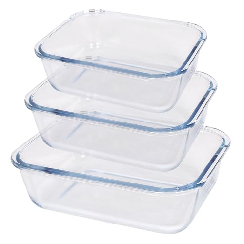Argon Tableware Rectangular Glass Cake Dish Set - 3 Sizes - 3pc Deep Pie Brownie Cheesecake Bread Sponge Oven Baking Tin Tray Pan | Microwave Safe, Freezer Safe