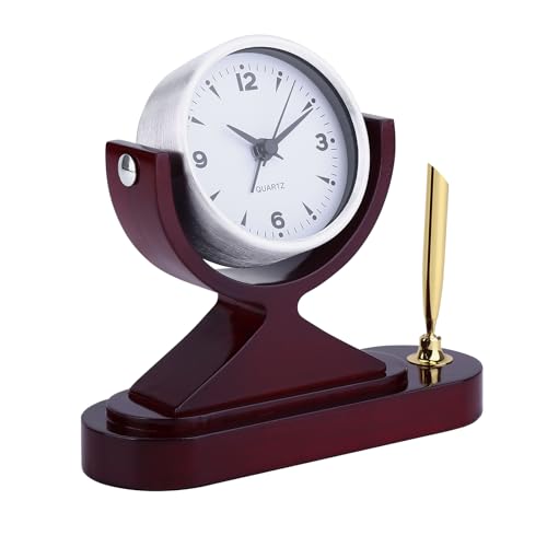 CIGERA Wooden Desk Alarm Clock Battery Operated, Silent Non-Ticking, Adjustable Angle & Pencil Holder | Office, Shelf, Table Decor | Gift for Students, Teachers, Professionals (Home, Desk, Work) - image 1