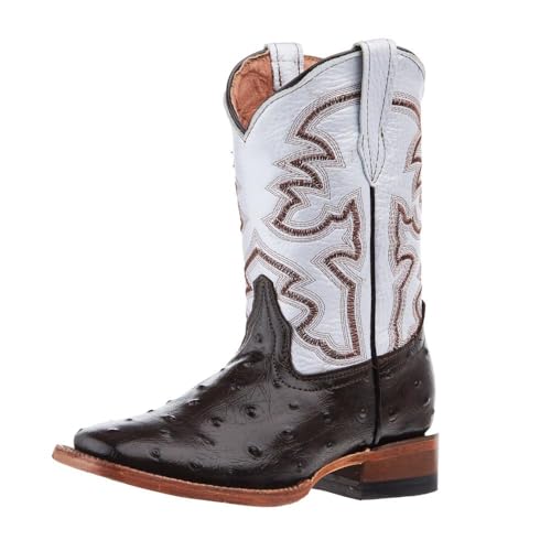 Brown Ostrich Print Square Toe Boots
