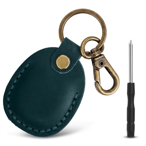 MOLOVA Genuine Leather Case Holder Keychain for AirTag 2nd & 1st Gen, Blue
