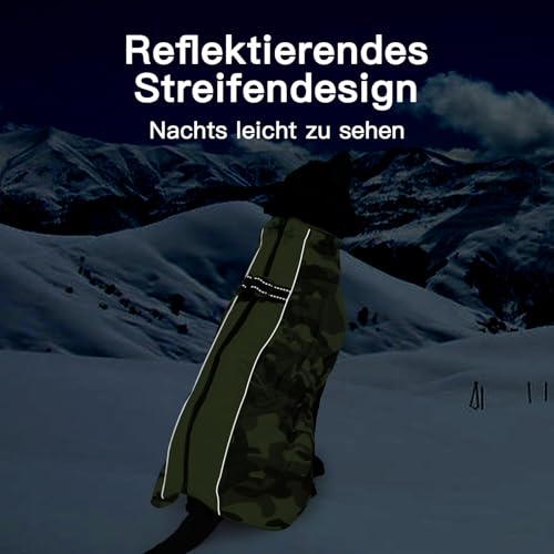 Katzinst Hundejacke Grosse Hunde, Ärmellose Wasserbeständig Schneemantel Hund, Hundemantel mit Bauchschutz, Fleecekragen Hundemantel Gefüttert für Große Hunde, Deutsche Dogge, Armee-Grün, 3XL
