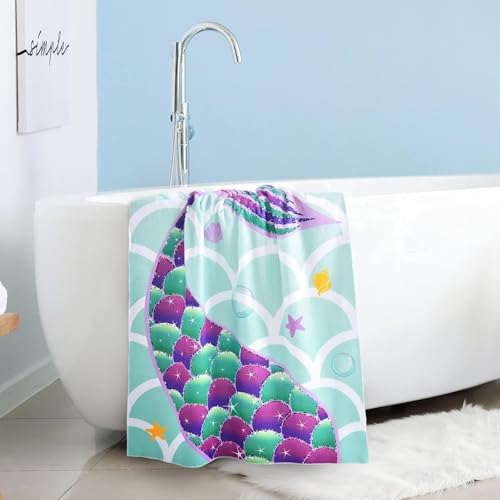 WERNNSAI Meerjungfrau Strandtuch für Kinder, 76 X 150 cm Mikrofaser Sandfrei Handtücher Für Mädchen, Schnell Trocknend Badetuch,Ultra Saugfähig Superweich Stranddecke Pool Reisen Schwimmen Badetuch