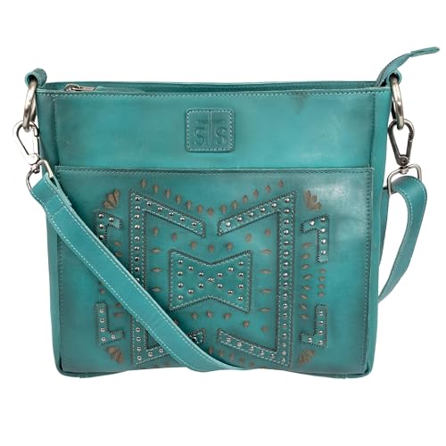 STS Ranchwear Women's Wayfarer Turquoise Olivia Crossbody Bag - Western Full Grain Leather Purse w/Adjustable Strap (35013)