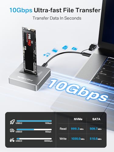 Image of ACASIS NVME SSD Reader Adapter, Aluminium Alloy Housing Fast Heat Dissipation, NVME to USB Docking Station, M.2 SSD to USB Adapter 10Gbps, Support M.2 (M Key) NVMe SSD and (B+M Key) SATA-Based SSD