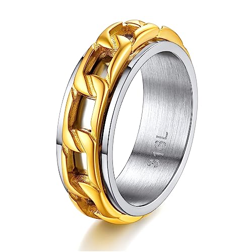 ChainsHouse Stainless Steel Band Cuban Link Ring for Men Women, 6.4MM-7MM Wide, Size 07-14, with Gift Box A: Steel-7MM Wide 7