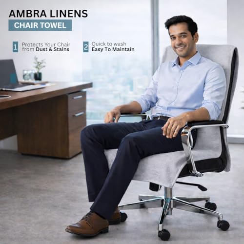 Image of Office Chair Towel | 500 GSM Towel with Tie Knot | Luxury Car Seat Towel Cover's | 100% Cotton Towel for Large Size | 70x140 CM | Pack of 2 - Light Grey