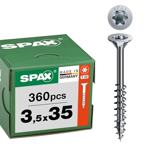 SPAX Vis universelle 3,5 x 35 mm, 360 pièces - Vis à bois, filetage partiel, tête fraisée, T-STAR plus T20, pointe 4CUT, revêtement WIROX - 8000000276682