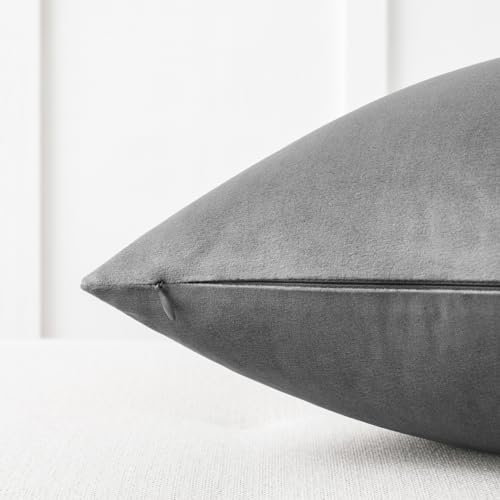 Image of Mixhug Decorative Throw Pillow Covers, Velvet Cushion Covers, Solid Throw Pillow Cases for Couch and Bed, Grey, 24 x 24 Inches, Set of 2
