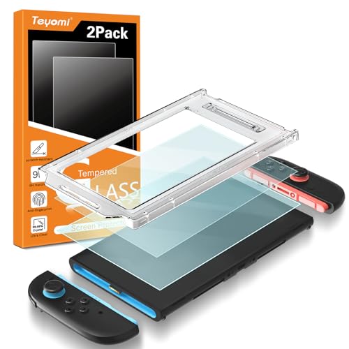 Teyomi 2 Pieza Protector de pantalla compatible con Nintendo Switch 2, vidrio templado para Nintendo Switch 2 de alineación automática, película protectora fácil de instalar,antiarañazos, Sin burbujas