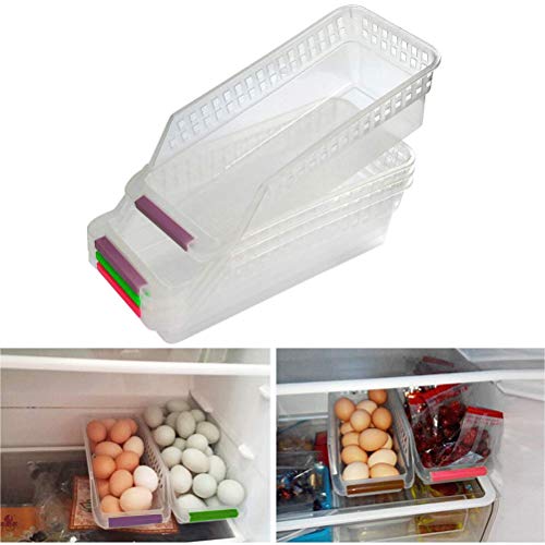 OFNMY 4pcs Organizador de Alimentos Almacenamiento con Mango Ideal para Frigorífico,Cocina, Despensa, Nevera (30 * 13 * 8.5cm)