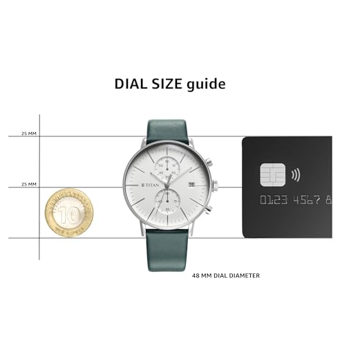 Titan Quartz Chronograph Silver Dial Leather Strap Watch for Men-NS90146SL01 - Image 6