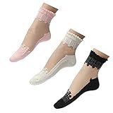 iMixCity Sommer Damen Jahrgang Ultradünne Transparent Schöne Crystal Lace Elastische Kurze Socken
