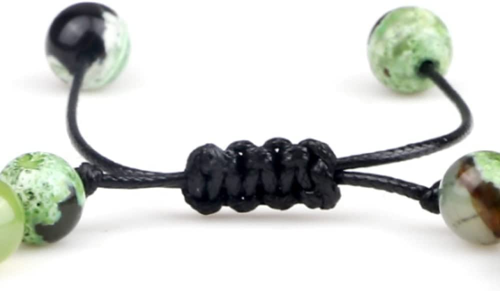 Geflochtenes Armband, Lederarmband, geflochtene Armbänder, natürliche dunkelgrüne Steinperlen, Armreifen, verstellbare Perlenarmbänder, Reiki-Kristall-Schmuck für Männer und Frauen, Kleidungszubehö