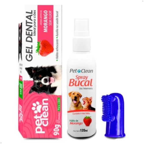 Kit Higiene Bucal Sabor Morango para Cães e Gatos Gel Pasta Denta...