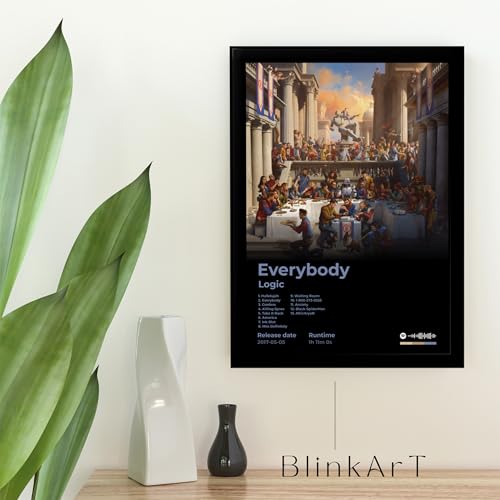 Image of BLINKART logic - Everybody Wall Photo Frames | Wall Art for Bedroom, Living Room, Studio or Office | Album Cover Print with Spotify Song Link QR Code | Gift for Fans - 8x12 In