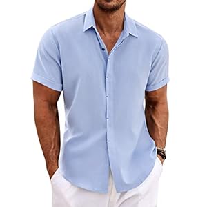 COOFANDY Men’s Linen Shirts Short Sleeve Casual Shirts Button Down Shirt for Men Beach Summer Wedding Shirt
