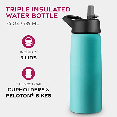 Dreifach isolierte Edelstahl-Wasserflasche mit Strohhalmdeckel - Flip-Top-Deckel - Breiter Mund (750 ML), isolierte Wasserflaschen… – Ansicht 2